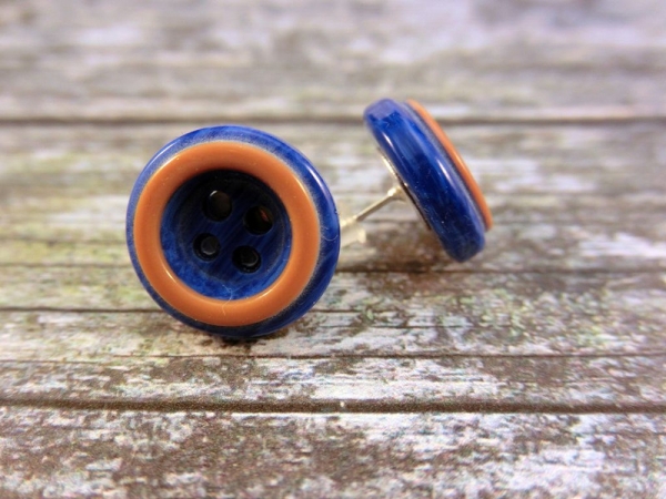 Keramik Knopf Ohrstecker blau braun